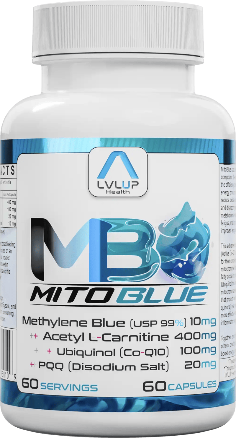 LVLUP Health Mito Blue mitochondrial support supplement bottle