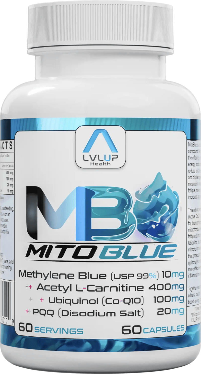 LVLUP Health Mito Blue mitochondrial support supplement bottle