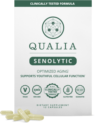 Qualia Senolytic supplement box and capsules by Neurohacker Collective