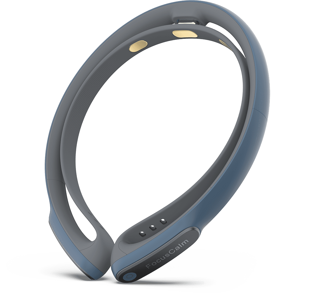FocusCalm EEG neurofeedback headband front view on white
