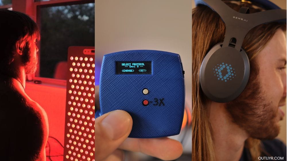 Nick's red light therapy session, a PEMF device, and brain training device