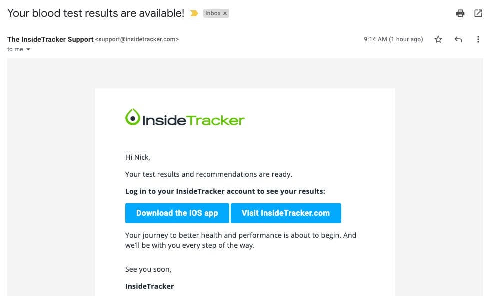 Insidetracker Email Results