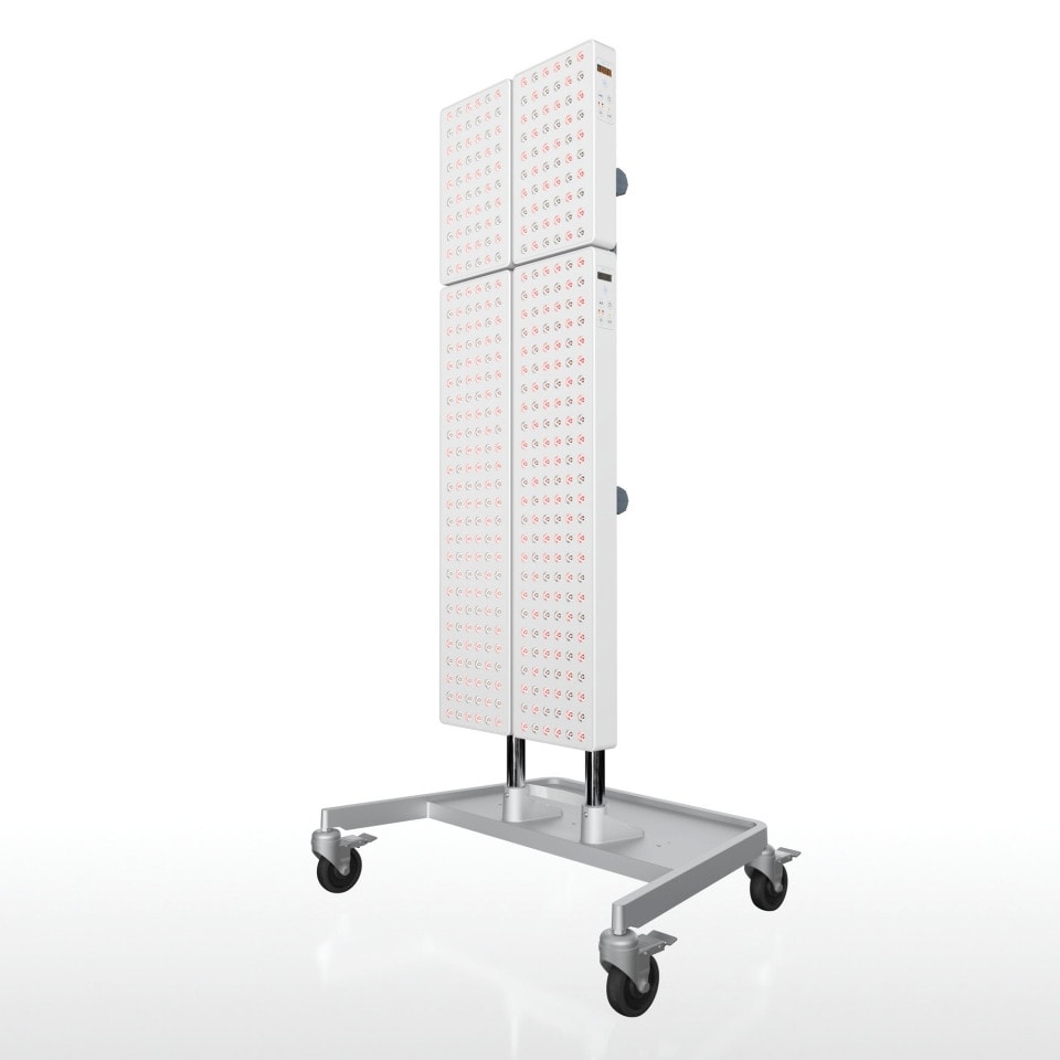 Joovv Max 3.0 full-body red light therapy panel on mobile stand