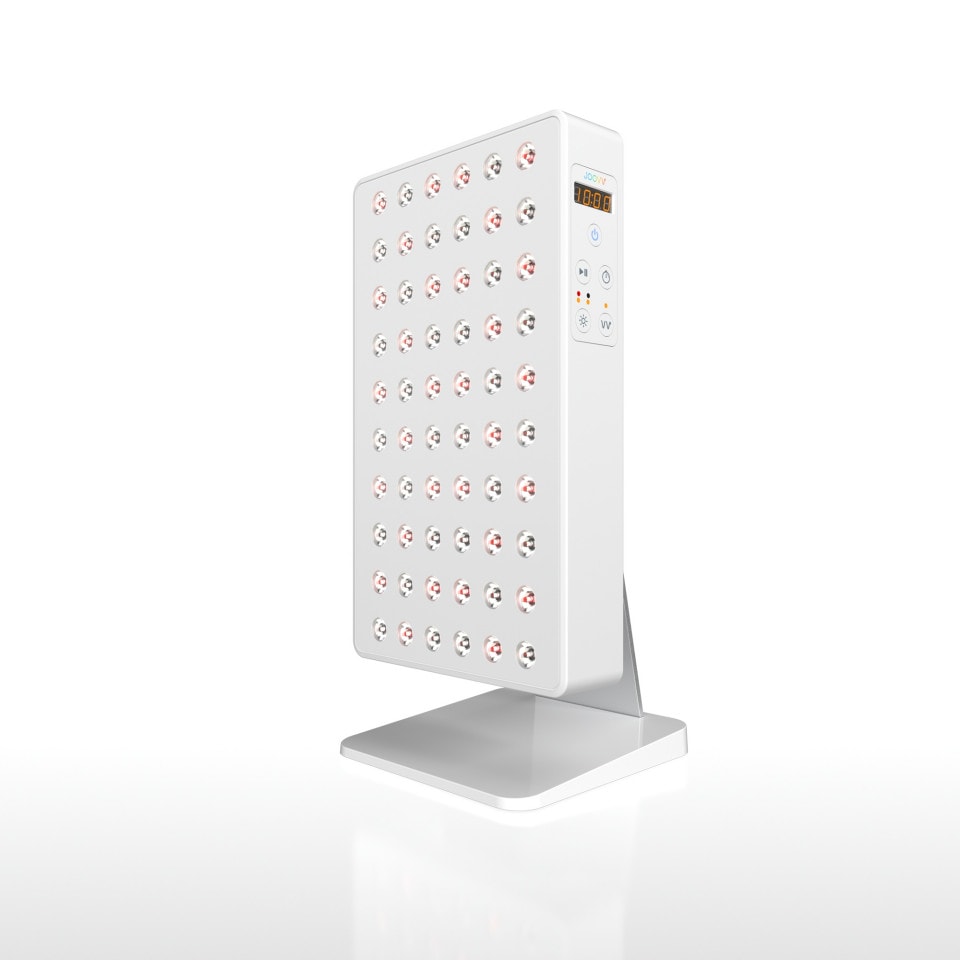 Joovv Mini 3.0 compact red light therapy panel on mini stand
