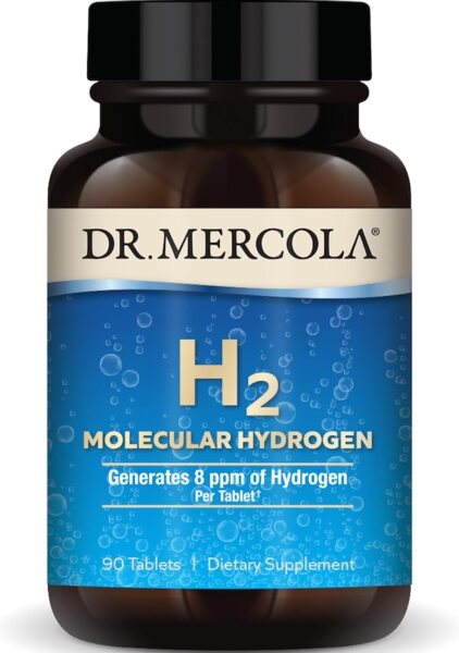 mercola-h2-tablets Dr. Mercola H2 Molecular Hydrogen 90 tablets in an amber bottle