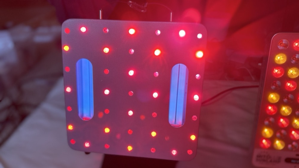 EMR-Tek Krypton UV panel showing illuminated UV tubes and multi-spectrum LEDs