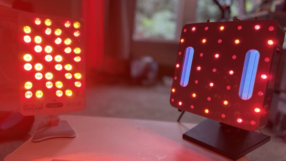 Mitolux and EMR-Tek Krypton UV panels lit side by side in daylight