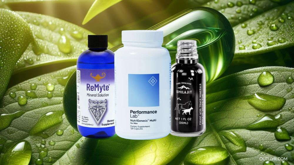 Some of Nick Urban's recommended multivitamin alternatives including RnA Reset's Remyte, Performance Lab's NutriGenesis, and Pure Himalayan Shilajit