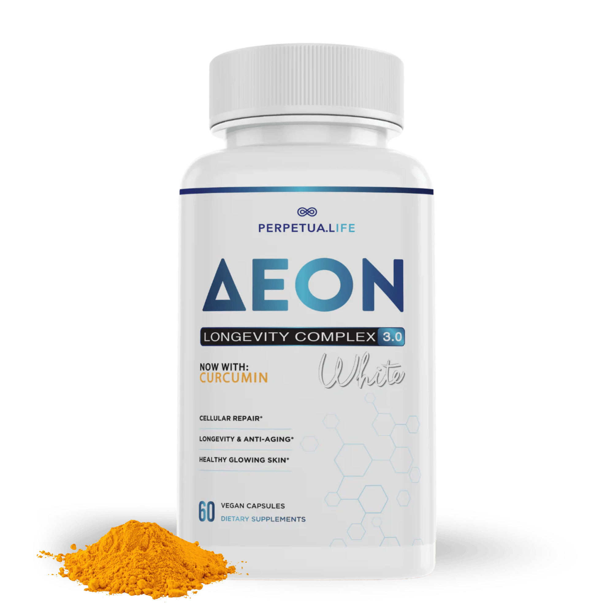 Perpetua.Life AEON White nighttime longevity supplement bottle