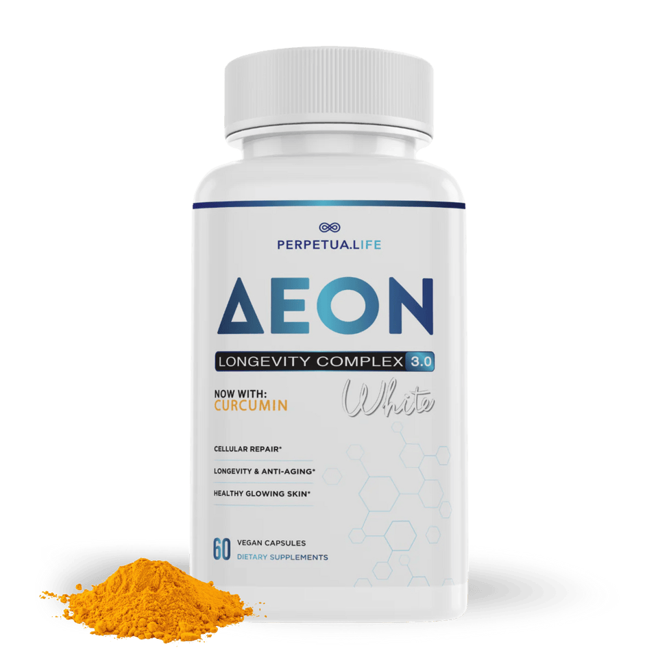 Perpetua.Life AEON White nighttime longevity supplement bottle