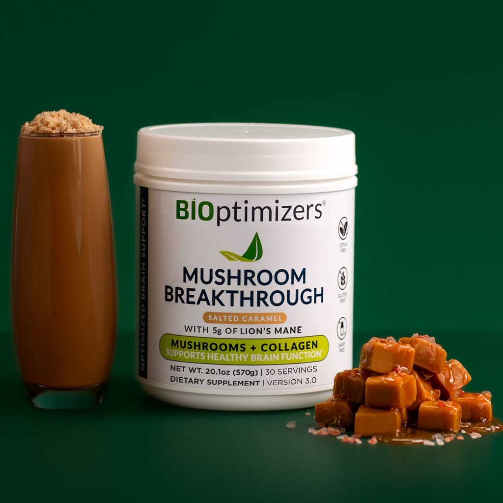 BiOptimizers Mushroom Breakthrough functional mushroom supplement jar