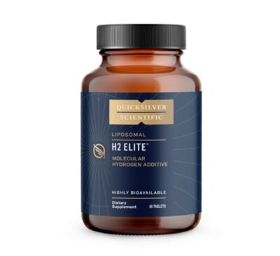 quicksilverscientific-H2elite-img Amber bottle of Quicksilver Scientific H2 Elite Molecular Hydrogen, 60 tablets