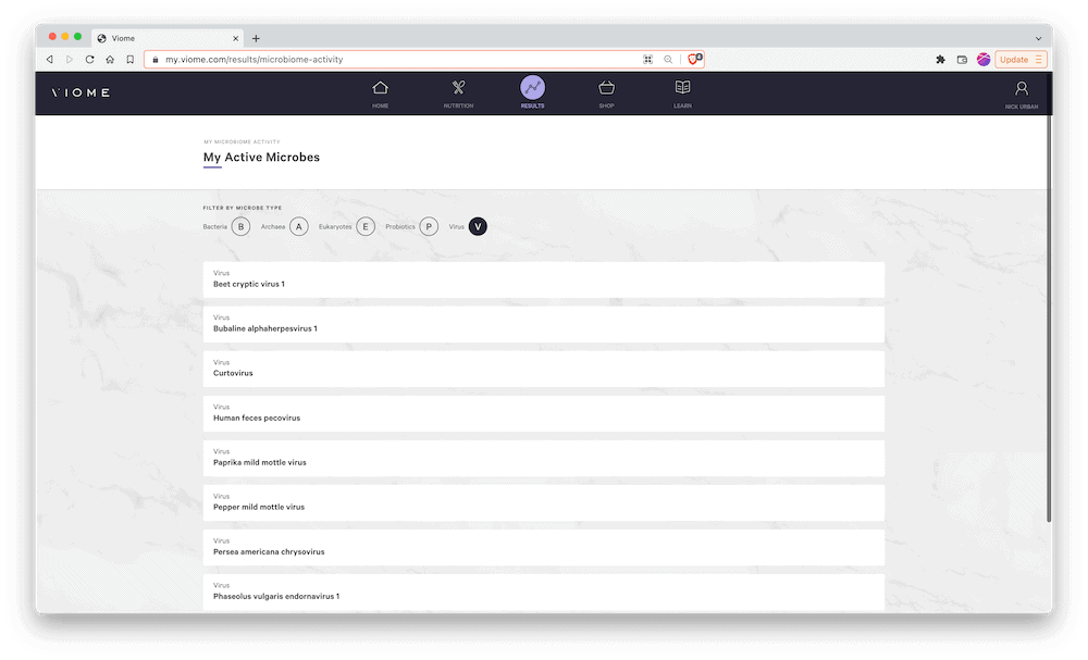 Viome Active Microbes Viruses Bacteria Fungi Archaea Molds product image