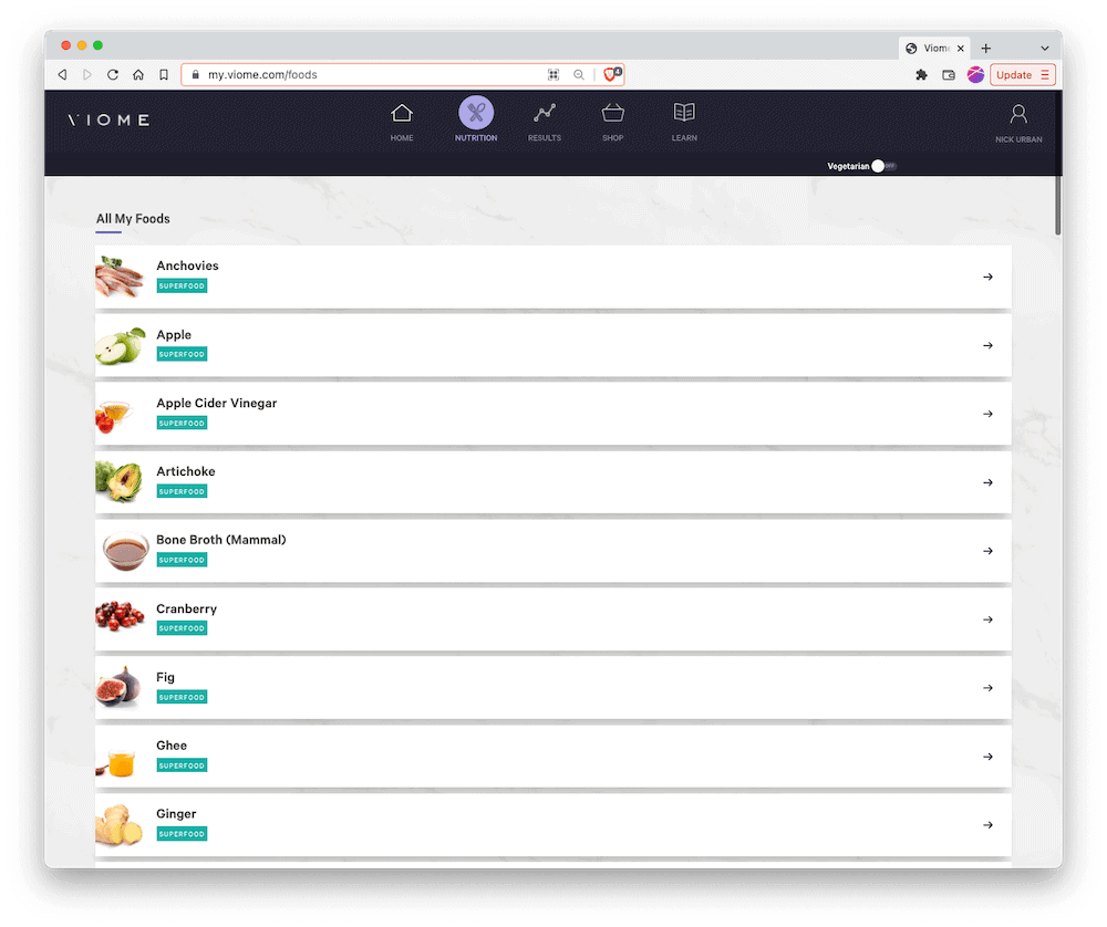 Viome Personal Superfoods List product image