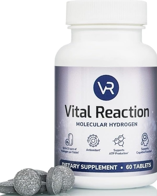 Vital Reaction molecular hydrogen tablets amber bottle with 60 effervescent H2 tablets