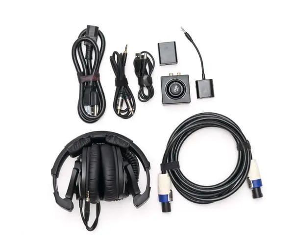 Zenthesia headphones, audio input chords, and other cables